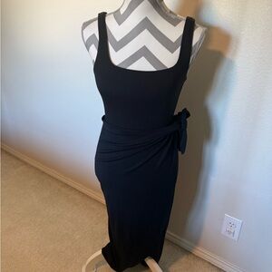 Aritzia Black Midi Dress with Tie Detail